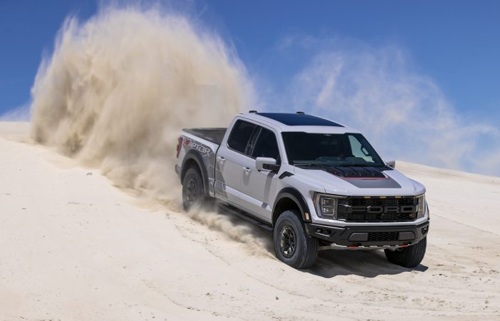 Preproduction model with optional equipment shown. Available late 2022.

Professional driver on a closed course. Always consult the Raptor supplement to the Owner’s Manual before off-road driving, know your terrain and trail difficulty, and use appropriate safety gear.